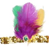 Tropical thema luxe hoofdband - met veren en steentje - multi kleuren - dames - Toppers club Tropica - Verkleedhaardecoratie