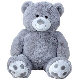 Teddy beer knuffel van zachte pluche - 64 cm zittend/100 cm staand - grijs