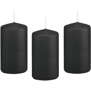 12x Zwarte cilinderkaars/stompkaars 6 x 12 cm 40 branduren - Geurloze kaarsen - Woondecoraties