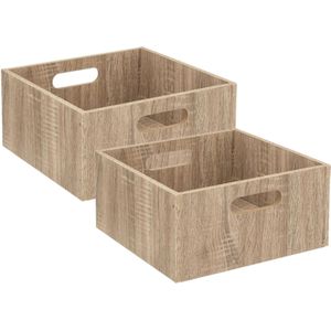 Set van 4x stuks opbergmand/kastmand 14 liter bruin/naturel van hout 31 x 31 x 15 cm - Opbergboxen - Vakkenkast manden