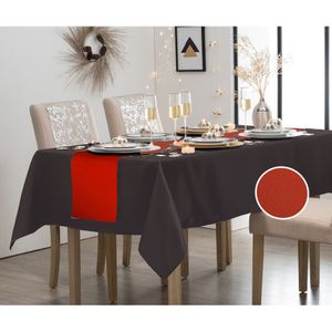 Tafelkleed/tafellaken zwart polyester 140 x 240 cm met tafelloper rood - Tafellakens