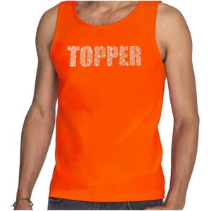 Glitter tanktop oranje Topper rhinestones steentjes voor heren - Glitter tanktop/ outfit - Feestshirts
