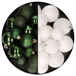 Kerstballen 60x stuks - mix donkergroen/wit - 4-5-6 cm - kunststof - Kerstbal