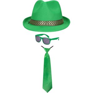 Carnaval verkleedset Men in green - hoed/bril/stropdas - groen - heren/dames - verkleedkleding - Verkleedattributen