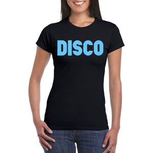Verkleed T-shirt voor dames - disco - zwart - blauw glitter - jaren 70/80 - carnaval/themafeest - Feestshirts