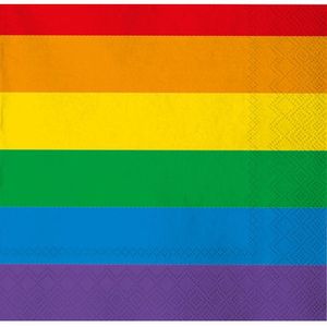80x Feestartikelen servetjes regenboogkleuren 33 x 33 cm Gay Parade - Feestservetten