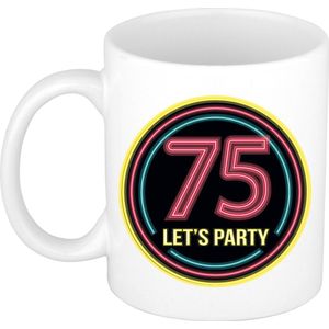 Verjaardag mok / beker - Lets party 75 jaar - neon - 300 ml - verjaardagscadeau - feest mokken