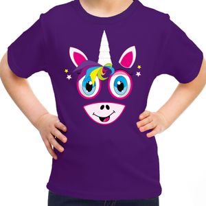 Dieren verkleed t-shirt voor meisjes - eenhoorn gezicht - carnavalskleding - paars - Feestshirts