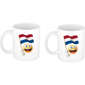 4x stuks smiley vlag Nederland mok/ beker wit 300 ml