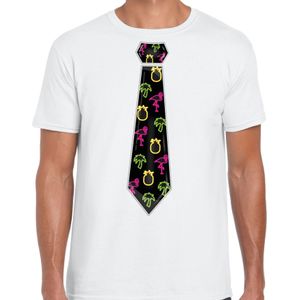 Tropical party T-shirt voor heren - stropdas - wit - neon - carnaval - tropisch themafeest - Feestshirts