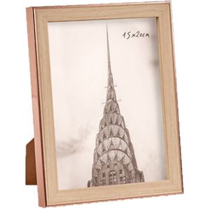 Kunststof fotolijst koper met hout geschikt voor een foto van 15 x 20 cm - Fotolijsten