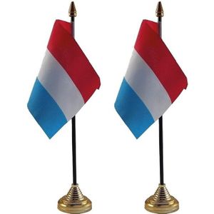 2x Polyester Nederlandse vlag en standaard voor op bureau 10 x 15 cm - Vlaggen