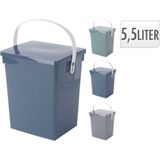 Excellent Houseware Gft afvalbakje voor aanrecht - 5,5L - klein - blauw - afsluitbaar - compostbakje