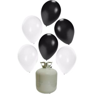 20x Helium ballonnen zwart/wit 27 cm + helium tank/cilinder - Ballonnen