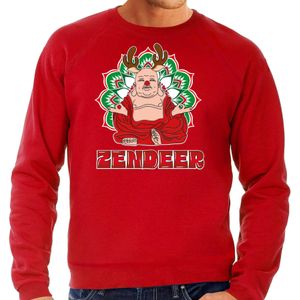 Foute Kersttrui/sweater voor heren - zendeer buddha - rood - rendier - boeddha - zen - kerst truien
