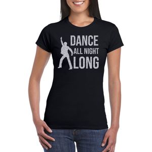 Zilveren muziek t-shirt / shirt Dance all night long zwart dames - Feestshirts