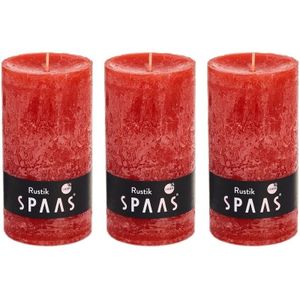 3x Rode woondecoratie kaarsen rustiek 7 x 13 cm 60 branduren - Stompkaarsen