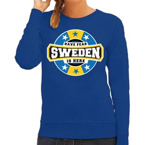 Have fear Sweden is here / Zweden supporter sweater blauw voor dames - Feesttruien