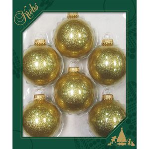 Kerstballen - 8x st - goud sparkle - 7 cm - glas - glitter - Kerstbal