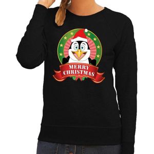 Foute kersttrui zwart Merry Christmas pinguin voor dames - kerst truien