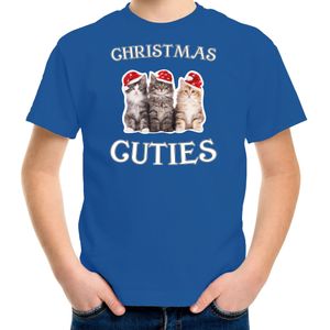 Kitten Kerst t-shirt / outfit Christmas cuties blauw voor kinderen - kerst t-shirts kind