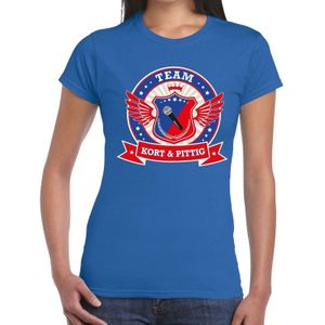 Blauw Kort en Pittig team t-shirt dames - Feestshirts