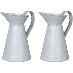 2x stuks bloemenvazen/kannen/gieters oud zink 20 cm - Home deco - Woondecoratie/accessoires zinken kannen/vazen