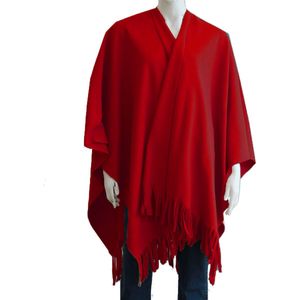 Luxe omslagdoek/poncho - rood - 180 x 140 cm - fleece - Dameskleding accessoires - Poncho's