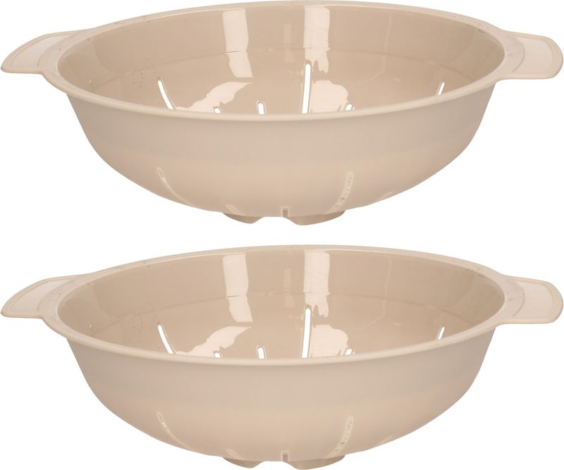Plasticforte Keuken vergiet/zeef - 2x - kunststof - Dia 25 cm x Hoogte 8 cm - beige