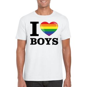 Gay pride shirt I love boys regenboog t-shirt wit heren - Feestshirts