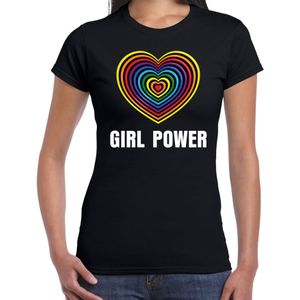 Regenboog hart Girl Power gay pride zwart t-shirt voor dames - Feestshirts