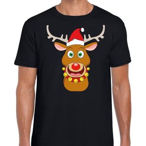Foute Kerst t-shirt rendier Rudolf rode kerstmuts zwart heren - kerst t-shirts