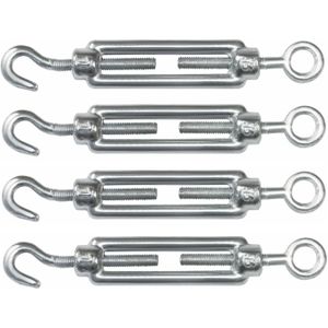 AMIG Spanschroeven/draadspanner met haak/oog - 4x - 7cm - verzinkt staal - 100kg - M5 schroefdraad - Ophanghaak