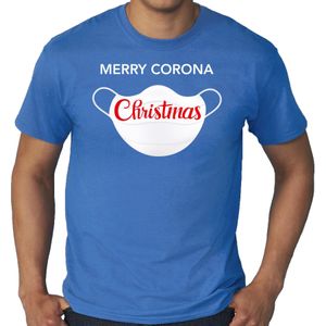 Grote maten Merry corona Christmas fout Kerstshirt / outfit blauw voor heren - kerst t-shirts