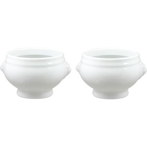 Witte soepkommen leeuwkop van porselein 12 cm rond - Set van 4x stuks