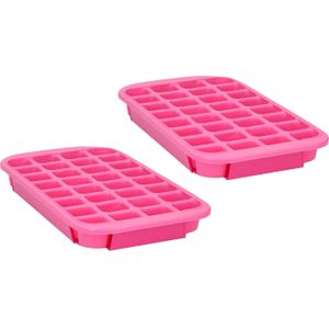 XL ijsblokjes vorm - 2x - 32 ijsklontjes - fuchsia roze - 33 x 18 x 3.5 cm - rubber - IJsblokjesvormen
