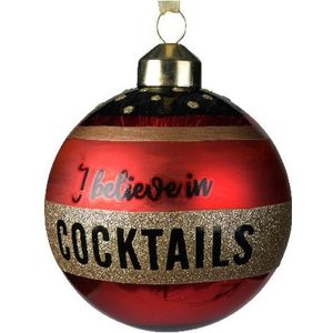 3x Rode glazen kerstballen I believe in cocktails 8 cm - Kerstbal