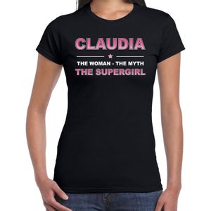 Naam cadeau t-shirt / shirt Claudia - the supergirl zwart voor dames - Feestshirts