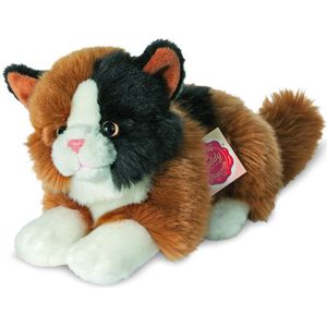 Knuffeldier kat/poes - zachte pluche stof - premium kwaliteit knuffels - bruin/zwart/wit - 20 cm - Knuffel huisdieren