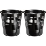 Plasticforte Afvalbak/vuilnisbak/kantoor prullenbak - 2x stuks - plastic - antraciet - 28 cm