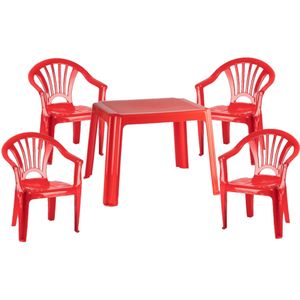 Kunststof kinder meubel set tafel met 4 stoelen rood - Tuinset