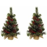 2x stuks kunstboom/kunst kerstboom met kerstversiering 60 cm - Kunstkerstboom