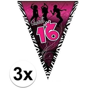 3x Sweet 16 versiering slingers 5 meter - Vlaggenlijnen