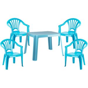 Kunststof kinder meubel set tafel met 4 stoelen licht blauw - Tuinset