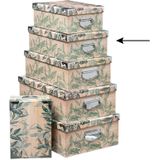 5Five Opbergdoos/box - 5x - Green leafs print op hout - L36 x B24.5 x H12.5 cm - Stevig karton - Leafsbox