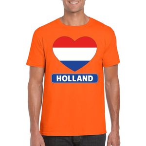 Oranje Holland hart vlag shirt heren - Feestshirts