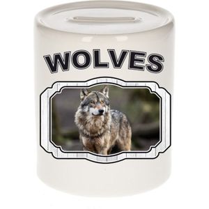 Dieren wolf spaarpot - wolves/ wolven spaarpotten kinderen 9 cm - Spaarpotten