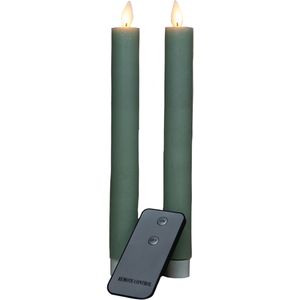 Kaarsen set van 2x stuks Led dinerkaarsen glitter groen 24 cm - Woondecoratie - Elektrische kaarsen