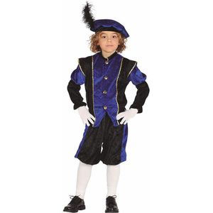 Verkleed Pieten kostuum zwart/blauw met baret voor kinderen Sinterklaas/5 december - Carnavalskostuums