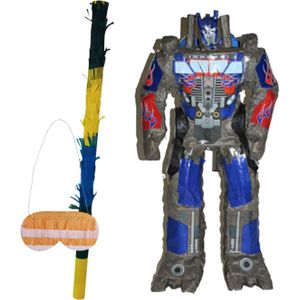 Verjaardag Pinata robot transformer - 60 x 29 cm - set met stok en masker - Pinatas